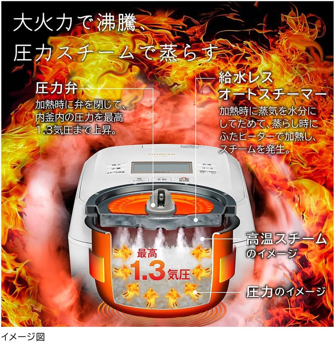 日立 圧力＆スチームIHジャー炊飯器ふっくら御膳 RZV100GM-K